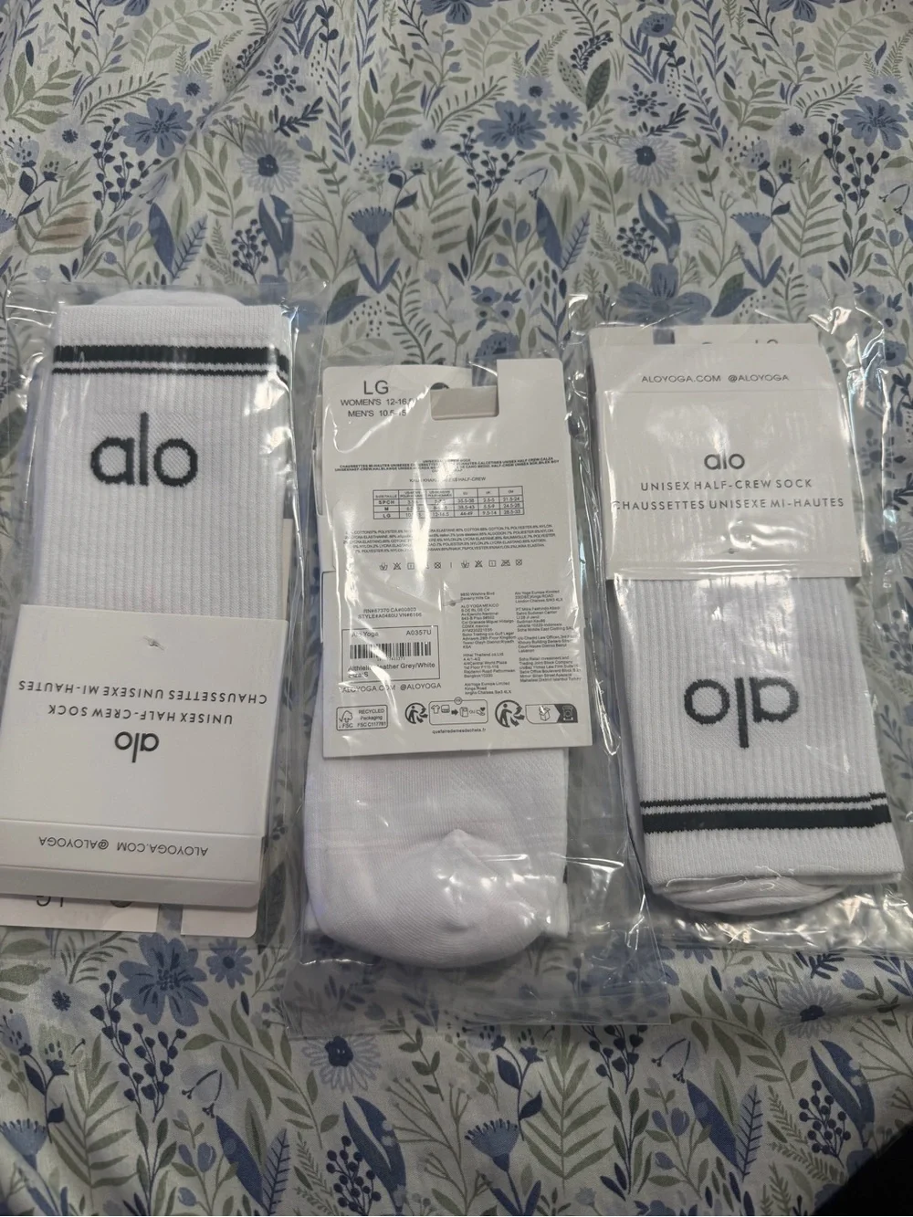 LG White Athletic Crew Socks with Black Logo and Stripes - 3 Pack